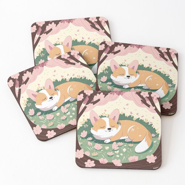 Item preview, Chibi Corgi Sleeping under Cherry Blossoms on First Day of Spring designed and sold by Akira Miyamoto.
