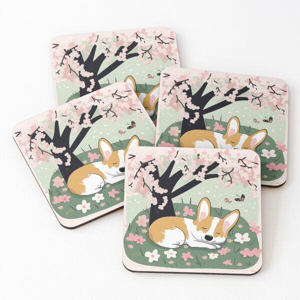Item preview, Chibi Corgi Sleeping under Cherry Blossoms on First Day of Spring designed and sold by Akira Miyamoto.