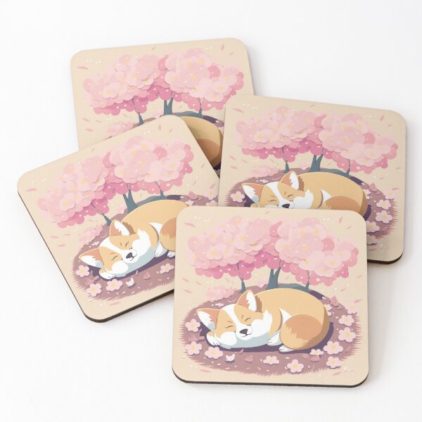 Item preview, Chibi Corgi Sleeping under Cherry Blossoms on First Day of Spring designed and sold by Akira Miyamoto.