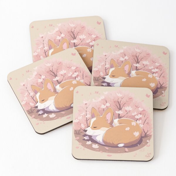 Item preview, Chibi Corgi Sleeping under Cherry Blossoms on First Day of Spring designed and sold by Akira Miyamoto.
