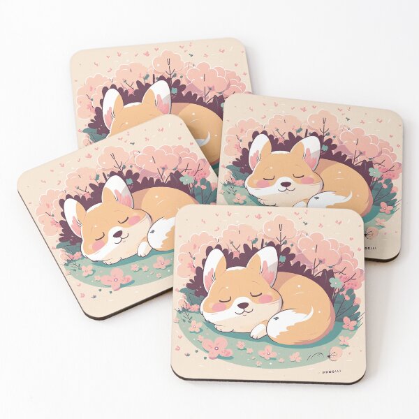 Item preview, Chibi Corgi Sleeping under Cherry Blossoms on First Day of Spring designed and sold by Akira Miyamoto.