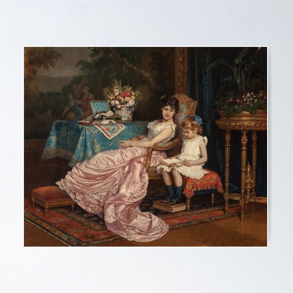 Aperçu de l'œuvre Une Lecture entre mère et fille (1882) - Auguste Toulmouche créée et vendue par SALON DES ARTS.