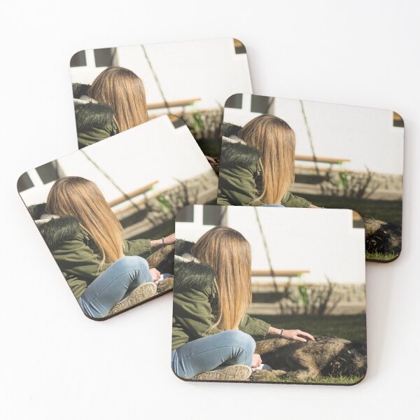 Item preview, Young woman petting a dog on the grass designed and sold by Mel Moreno.
