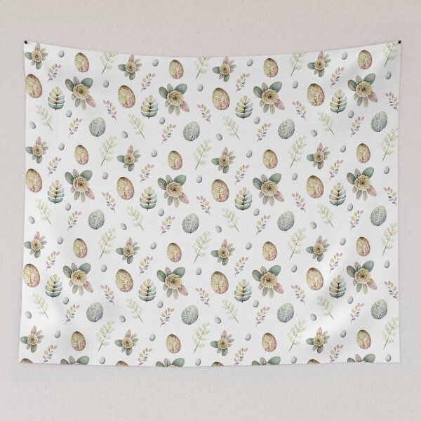 Item preview, Watercolor seamless pattern, leaves flowers and Easter eggs on a white background designed and sold by NadiiaSemyroz.