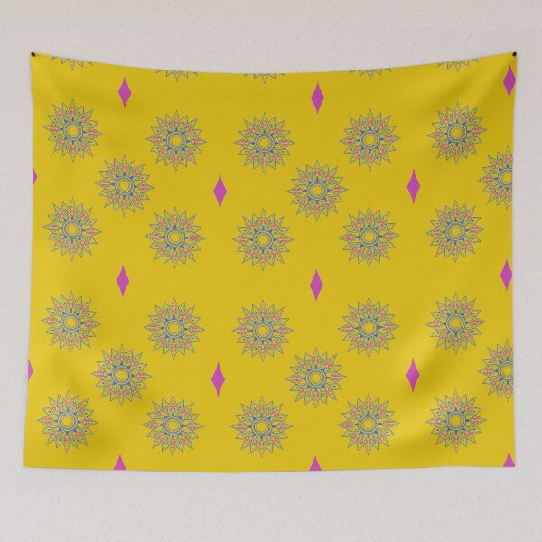 Item preview, Flower patterns blue on yellow designed and sold by Chaoticzarts.