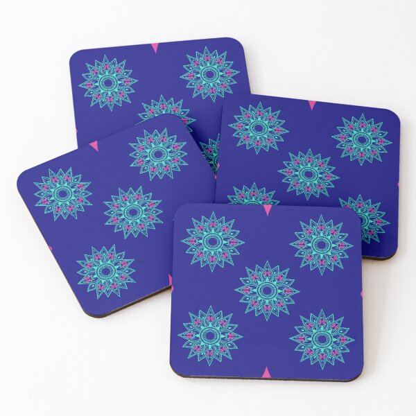 Item preview, Flower patterns aquamarine on deep blue designed and sold by Chaoticzarts.