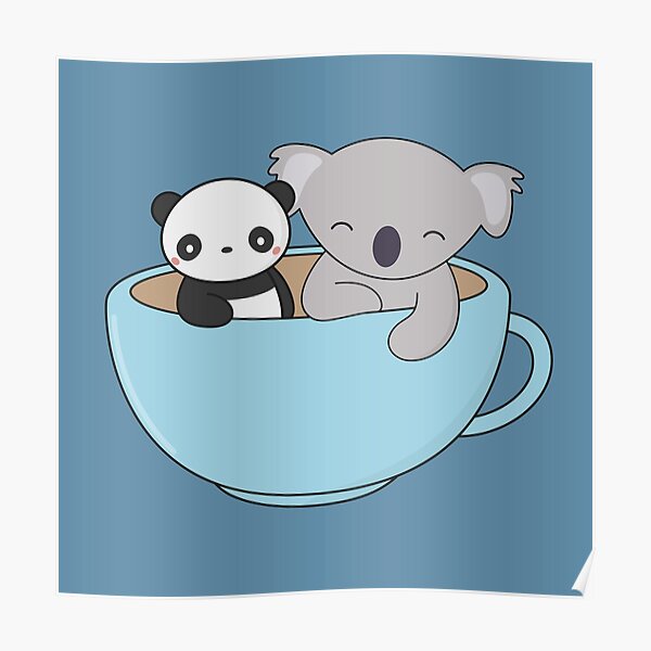 Kawaii Cute Koala y Panda Póster