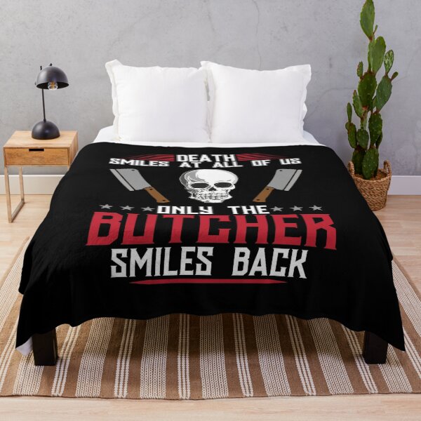 Item preview, DEATH SMILES AT ALL OF US ONLY THE BUTCHER SMILES BACK - funny butcher shop slogan designed and sold by KatisDesign.