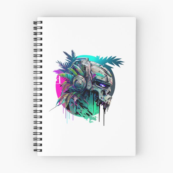 Item preview, Tropical Robot Skull with Palm Leaves on Vibrant Background designed and sold by ShadowAndSlate.
