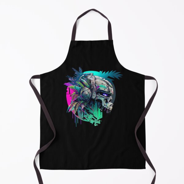 Item preview, Tropical Robot Skull with Palm Leaves on Vibrant Background designed and sold by ShadowAndSlate.