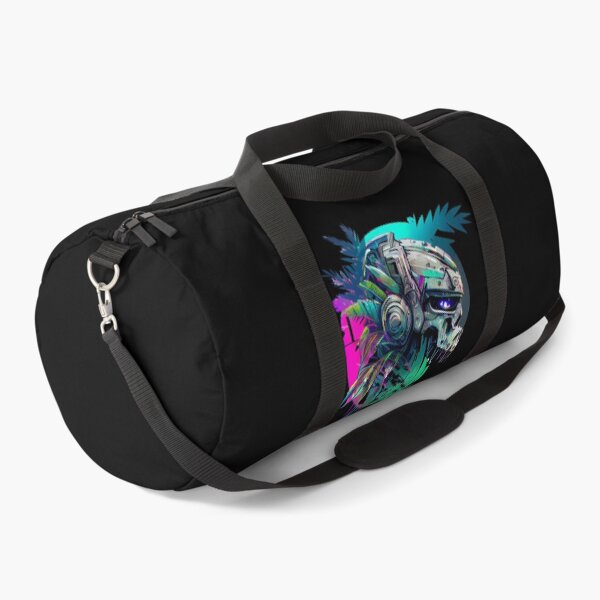 Item preview, Tropical Robot Skull with Palm Leaves on Vibrant Background designed and sold by ShadowAndSlate.