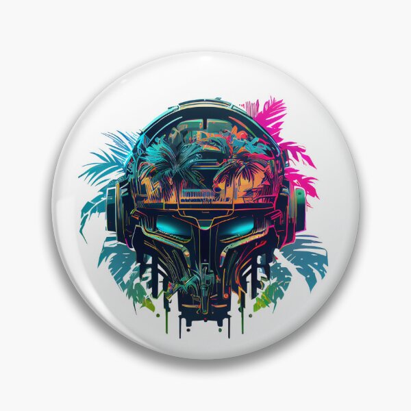 Item preview, Mean Robot Skull on Bright Tropical Background designed and sold by ShadowAndSlate.