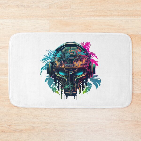 Item preview, Mean Robot Skull on Bright Tropical Background designed and sold by ShadowAndSlate.