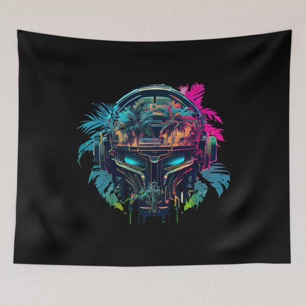 Item preview, Mean Robot Skull on Bright Tropical Background designed and sold by ShadowAndSlate.