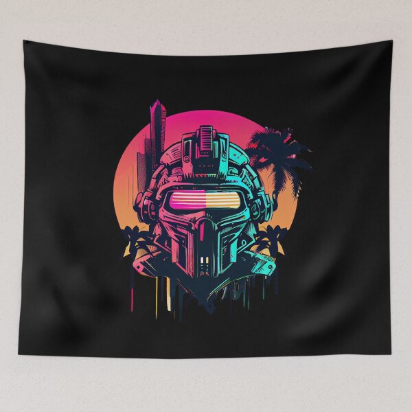 Item preview, Robot Skull on Bright Tropical Retro Background designed and sold by ShadowAndSlate.