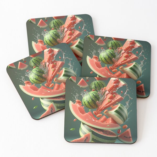 Item preview, a watermelon falling into a pile of slices | fruit AI printart 1 designed and sold by jetaiart.