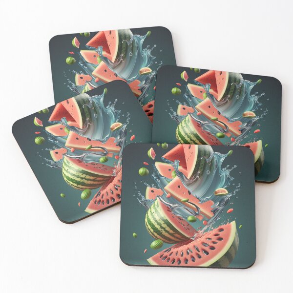 Artikelvorschau, a watermelon falling into a pile of slices | fruit AI printart 2 entworfen und verkauft von jetaiart.