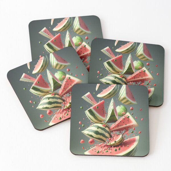 Item preview, a watermelon falling into a pile of slices | fruit AI printart 3 designed and sold by jetaiart.