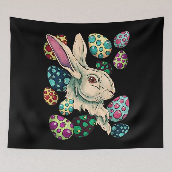 Item preview, Happy Easter bunny face, graphic rabbit and colored eggs designed and sold by NadiaChevrel.