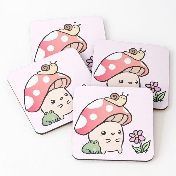 Item preview, Cute chubby little mushroom with snail and frog friends  designed and sold by Yarafantasyart.