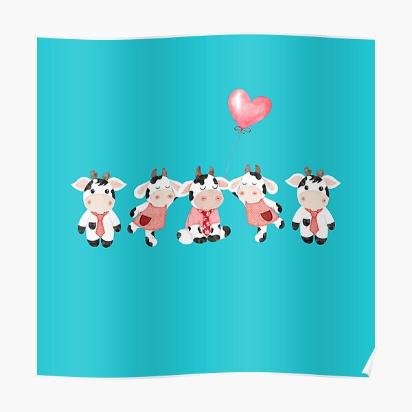Cute Cows with a Balloon Poster