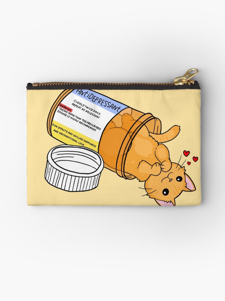 Thumbnail 1 of 4, Zipper Pouch, Orange kitty antidepressant love medicine designed and sold by sivelobanova.