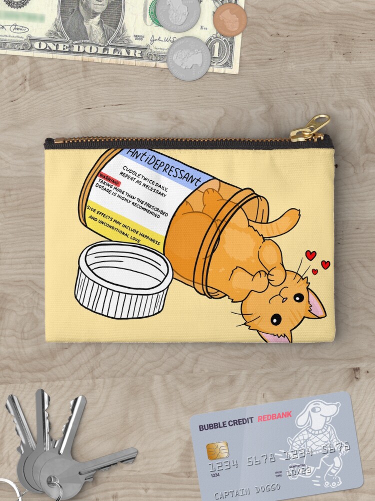 Thumbnail 3 of 4, Zipper Pouch, Orange kitty antidepressant love medicine designed and sold by sivelobanova.