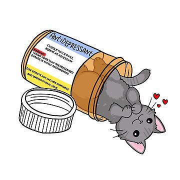 Artwork thumbnail, Grey kitty antidepressant love medicine by sivelobanova