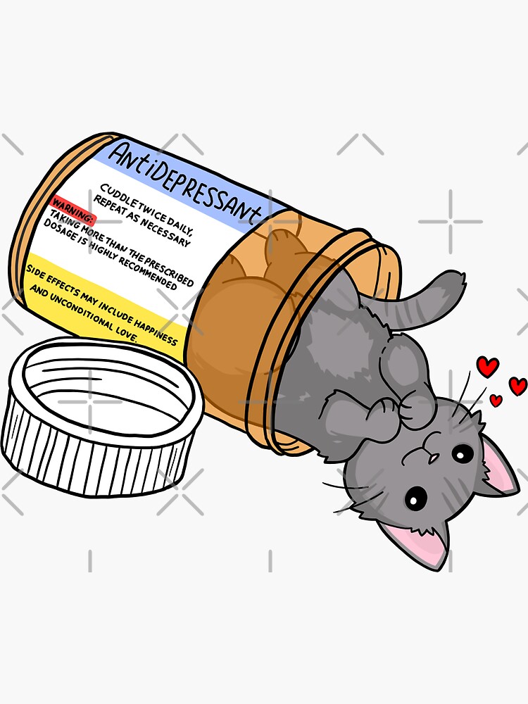 Thumbnail 3 of 3, Sticker, Grey kitty antidepressant love medicine designed and sold by sivelobanova.