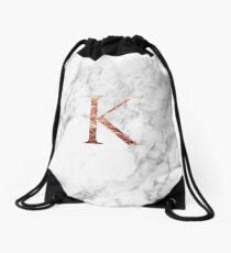 Monogram rose marble K Drawstring Bag