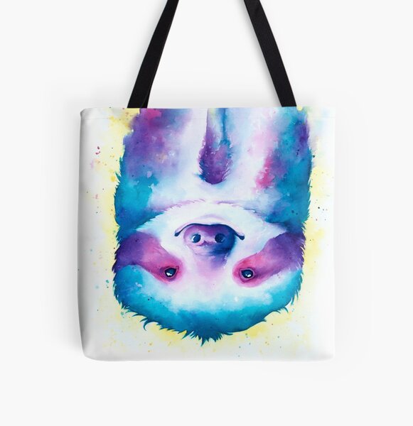 Colorfur Sloth - Watercolor All Over Print Tote Bag