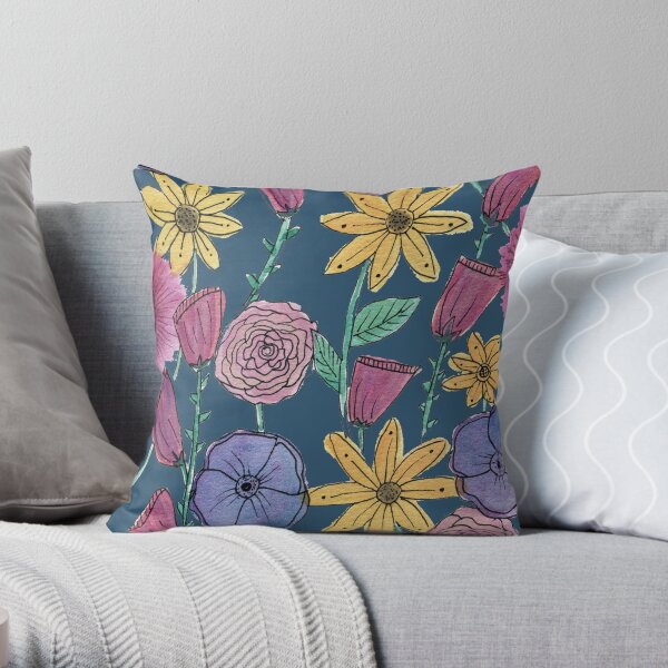 Watercolor Flower Garden Throw Pillow