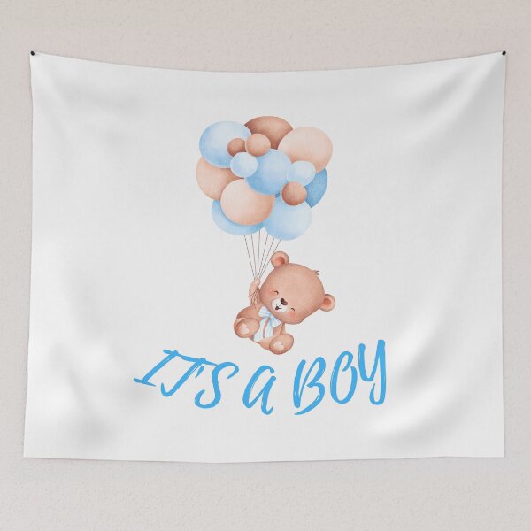 Item preview, It's a Boy Cute Teddy Bear Holding Balloons designed and sold by BoomBoomBaby.