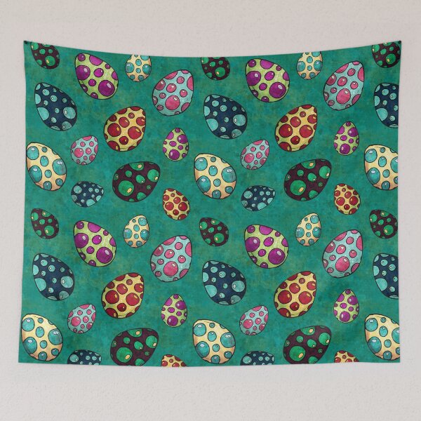 Item preview, Brightly colored eggs on green watercolor texture, Happy Easter eggs designed and sold by NadiaChevrel.