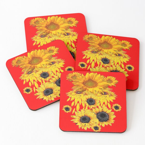 Item preview, ABSTRACTED GOLDEN SUNFLOWERS PATTERNS RED ART designed and sold by sharlesart.