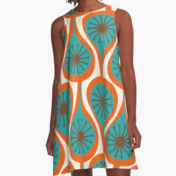 Item preview, Mid Century Modern Atomic Drops Retro Pattern Turquoise Orange Brown Cream designed and sold by kierkegaard.