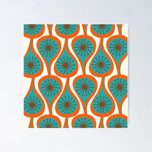 Item preview, Mid Century Modern Atomic Drops Retro Pattern Turquoise Orange Brown Cream designed and sold by kierkegaard.