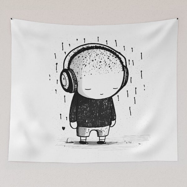 Item preview, Doodle boy listening to Music on headphones designed and sold by blackdogshop.