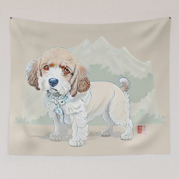 Item preview, Hokusai Cockapoo Puppy Cocker Spaniel Cross Poodle Style Dog Portait designed and sold by Pumpkin-Prints.