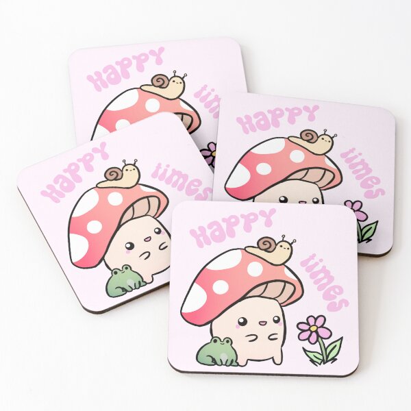 Item preview, Happy times Cute chubby little mushroom with snail and frog friends  designed and sold by Yarafantasyart.