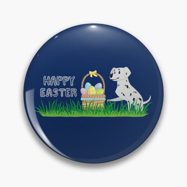 Item preview, Happy Easter with Basket Full of Eggs on Grass and Dalmatian Dog designed and sold by SeasonalDogs.