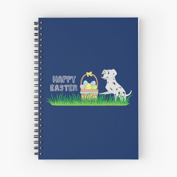 Item preview, Happy Easter with Basket Full of Eggs on Grass and Dalmatian Dog designed and sold by SeasonalDogs.