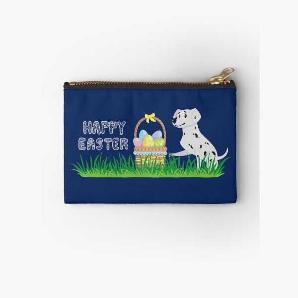 Item preview, Happy Easter with Basket Full of Eggs on Grass and Dalmatian Dog designed and sold by SeasonalDogs.