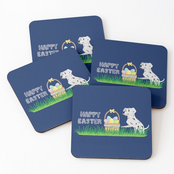 Item preview, Happy Easter with Basket Full of Eggs on Grass and Dalmatian Dog designed and sold by SeasonalDogs.