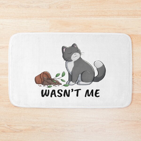 Cat With Broken Flower Pot Bath Mat