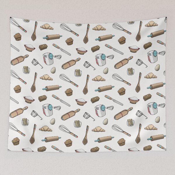 Item preview, Love to Bake Kitchen Utensils Seamless Pattern Design designed and sold by CreativeDraws42.