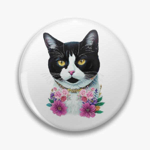 Item preview, Adorable tuxedo cat portrait surrounded in gorgeous pink bloom designed and sold by Lubellebubble20.