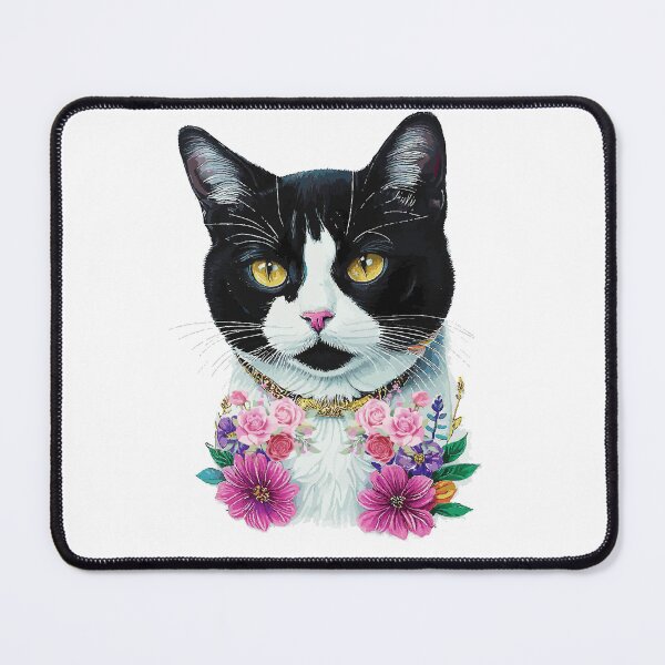 Item preview, Adorable tuxedo cat portrait surrounded in gorgeous pink bloom designed and sold by Lubellebubble20.