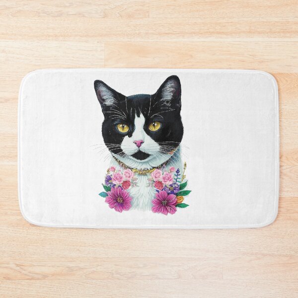 Item preview, Adorable tuxedo cat portrait surrounded in gorgeous pink bloom designed and sold by Lubellebubble20.