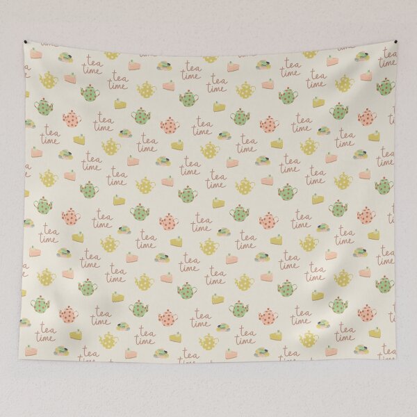 Item preview, tea time with teapots, cake, macarons designed and sold by cezidesign.